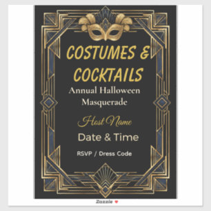 Elegant Art Deco Costumes and Cocktails Masquerade Sticker