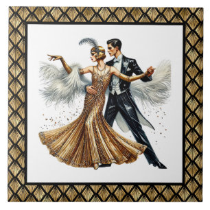 Elegant Art Deco couple Ceramic Tile