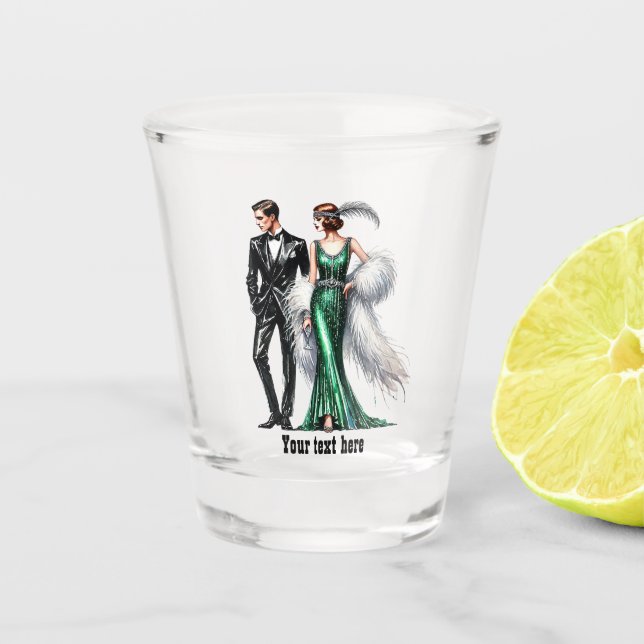 Elegant Art Deco couple customizable Shot Glass (Front)