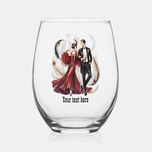 Elegant Art Deco couple customizable Stemless Wine Glass