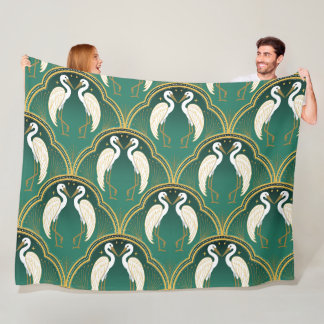 Elegant Art Deco Crane Pattern  Fleece Blanket