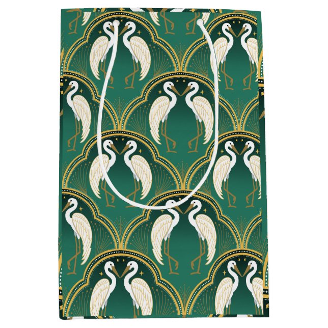 Elegant Art Deco Crane Pattern  Medium Gift Bag (Front)
