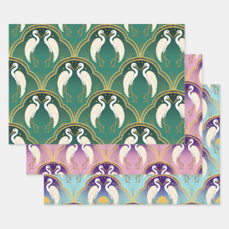 Elegant Art Deco Crane Pattern  Wrapping Paper Sheets