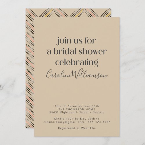 Elegant Art Deco Design Sand Black Bridal Shower Invitation