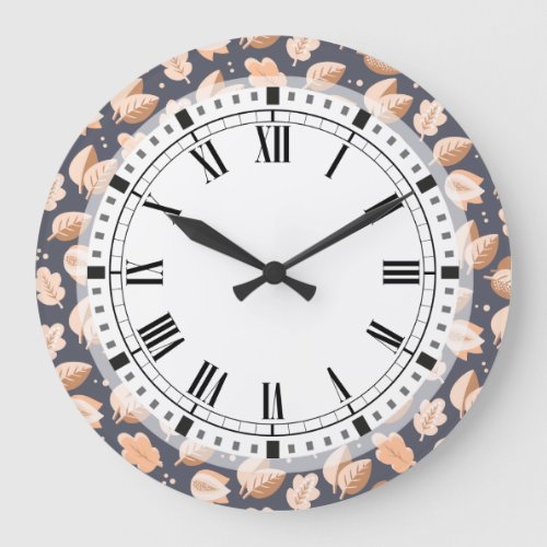 Elegant Art Deco Fall Leaves Autumn Pattern Large Clock