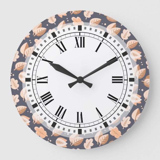 Elegant Art Deco Fall Leaves Autumn Pattern Large Clock (Front)