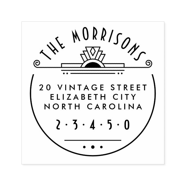 Elegant Art Deco Family Name Round Return Address Rubber Stamp (Imprint)