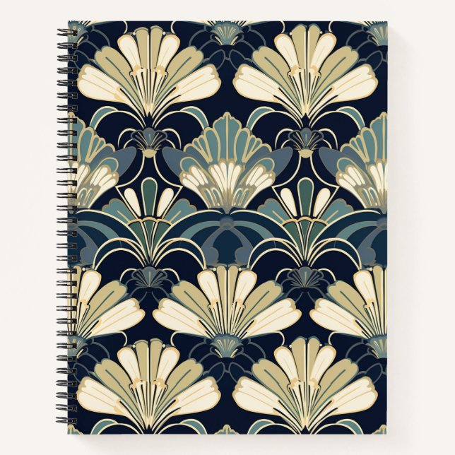 Elegant Art Deco Fan Patterned Spiral Notebook (Front)