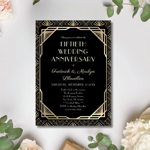 Elegant Art Deco Fiftieth Wedding Anniversary Invitation