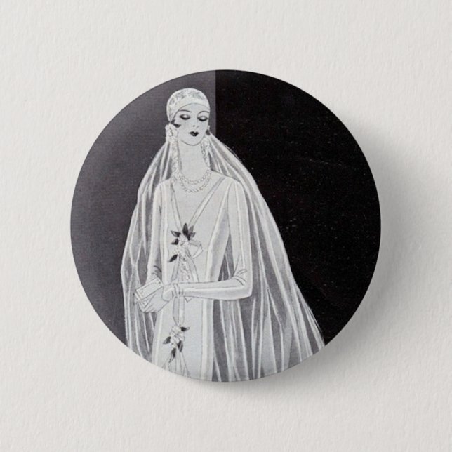 Elegant Art Deco Flapper Bride Illustration  Button (Front)