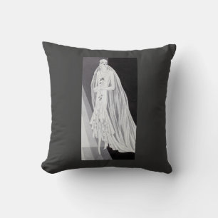 Elegant Art Deco Flapper Bride Illustration Throw Pillow