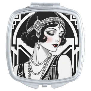 Elegant Art Deco Flapper in black & white Compact Mirror