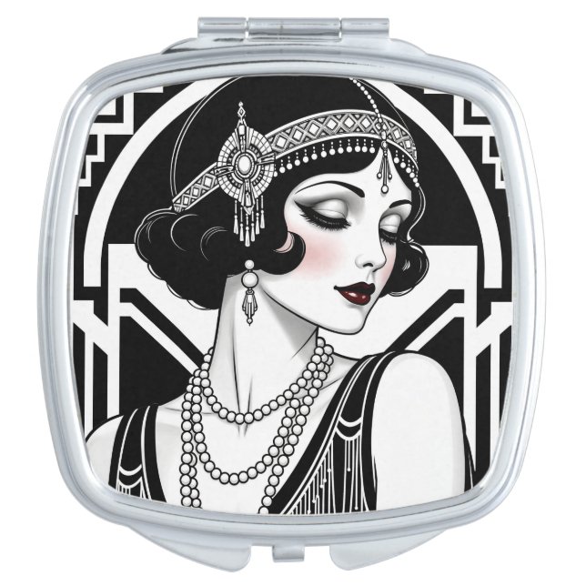 Elegant Art Deco Flapper in black & white Compact Mirror (Front)