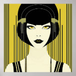 Elegant Art Deco Flapper  Poster<br><div class="desc">Elegant Vintage Art Deco 1920s Flapper. Black and yellow. Beautiful face with 1920s style bob,  fringe,  bangs. Available in other sizes. Choose your favoured size from the drop down.</div>