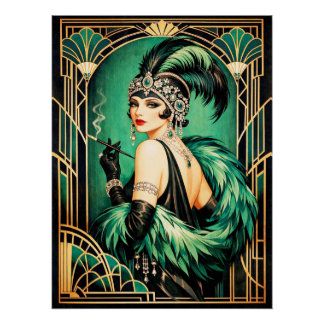 Elegant Art Deco Flapper Poster. Poster