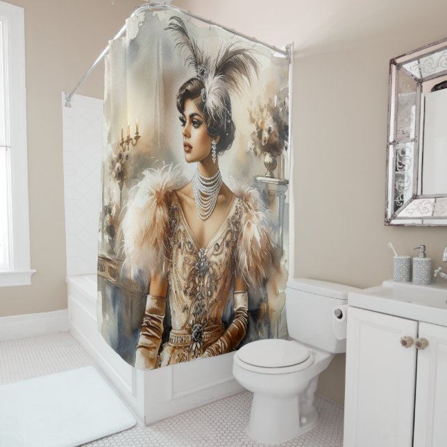 Elegant Art Deco Flapper Shower Curtain (In Situ)