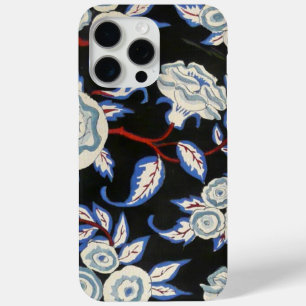 ELEGANT ART DECO FLORAL,BLUE WHITE ROSES IN BLACK iPhone 15 PRO MAX CASE