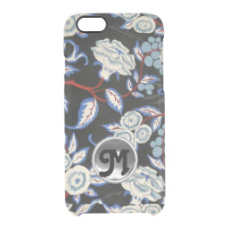 ELEGANT ART DECO FLORAL,BLUE WHITE ROSES IN BLACK CLEAR iPhone 6/6S CASE