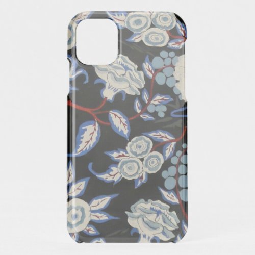 ELEGANT ART DECO FLORALBLUE WHITE ROSES IN BLACK iPhone 11 CASE