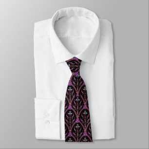 Elegant Art Deco Floral in Pink Blue Black Neck Tie
