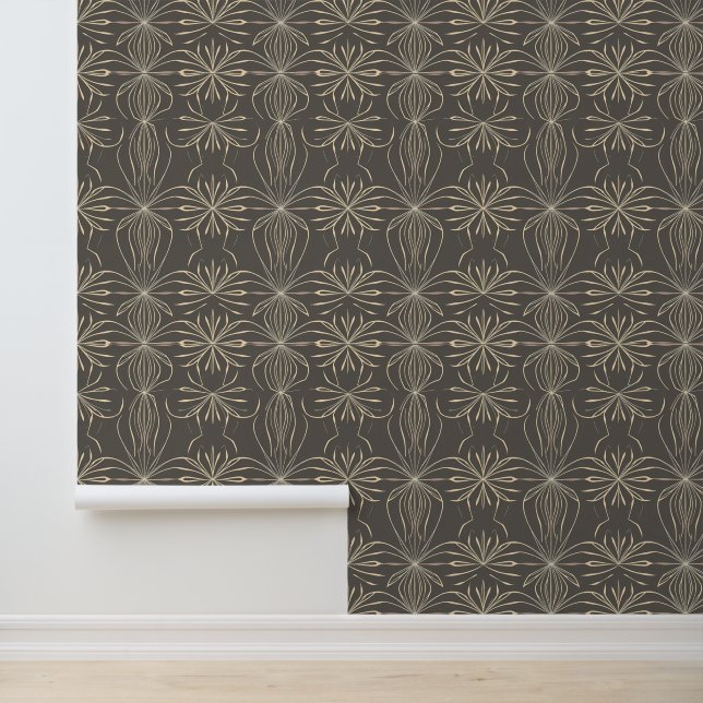 Elegant Art Deco Floral Pattern in Beige & Grey Wallpaper (Application)