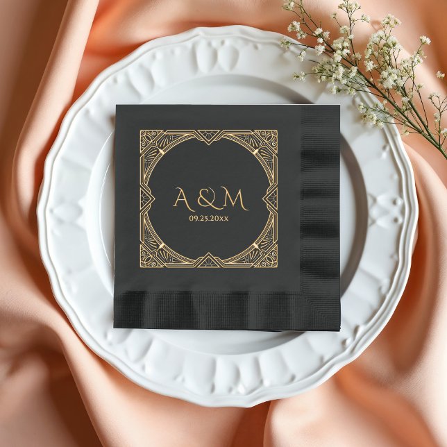 Elegant Art Deco Frame Monogrammed Wedding Foil Napkins (Creator Uploaded)
