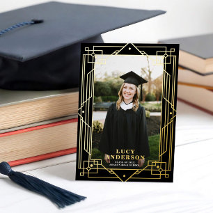 Elegant Art Deco Frame Photo Graduation REAL Foil Invitation