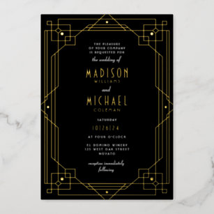 Elegant Art Deco Frame Wedding REAL Foil Invitatio Foil Invitation