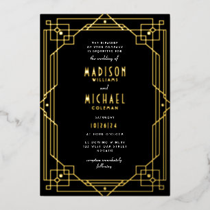 Elegant Art Deco Frame Wedding REAL Foil Invitatio Invitation
