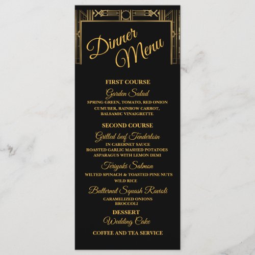 Elegant Art Deco Gatsby Dinner Menu Card