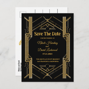 Elegant Art Deco Gatsby Save The Date  Announcement Postcard