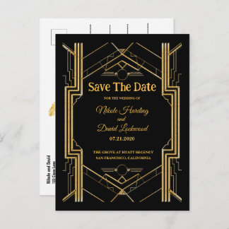 Elegant Art Deco Gatsby Save The Date  Announcement Postcard