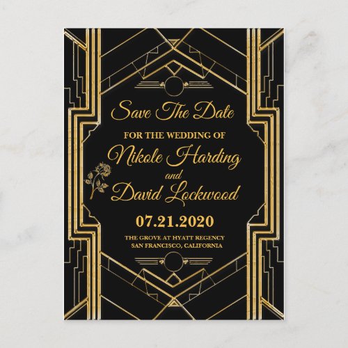 Elegant Art Deco Gatsby Save The Date Card