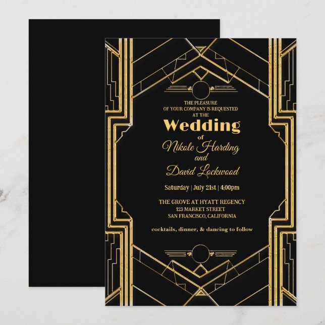 Elegant Art Deco Gatsby Wedding Invitation (Front/Back)