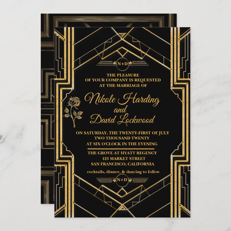 Elegant Art Deco Gatsby Wedding Invitation | Zazzle