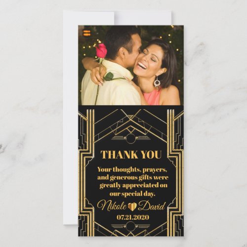 Elegant Art Deco Gatsby Wedding Photo Card