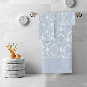 Elegant Art Deco Geometric Blue And White Bath Towel Set