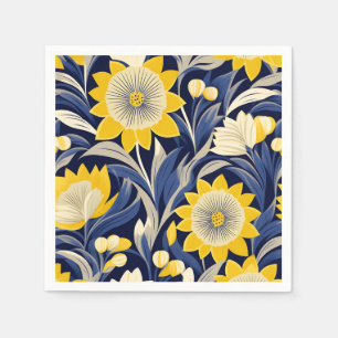 Elegant Art Deco Geometric Navy and Yellow Floral  Napkins