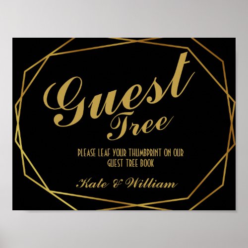 Elegant art deco Gold and BLACK guestbook Tree