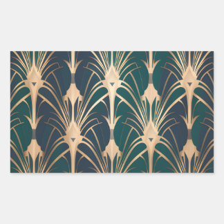 Elegant Art Deco Gold and Emerald Green Pattern  Rectangular Sticker