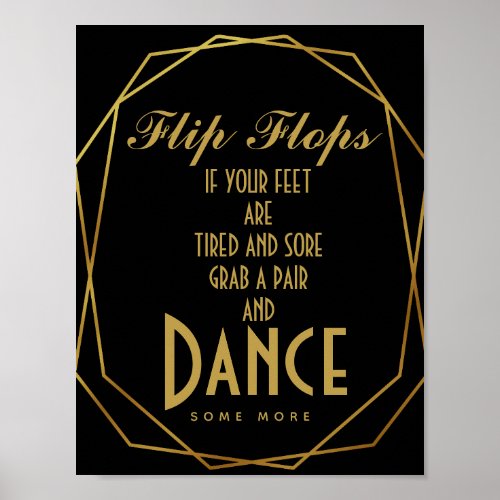 Elegant art deco Gold  Black flip flops Poster