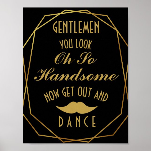 Elegant art deco Gold & Black GENTLEMEN BATHROOM Poster (Front)