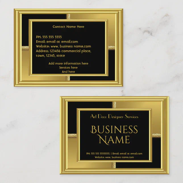 Elegant Art Deco Gold Black Geometrical Metal Business Card | Zazzle