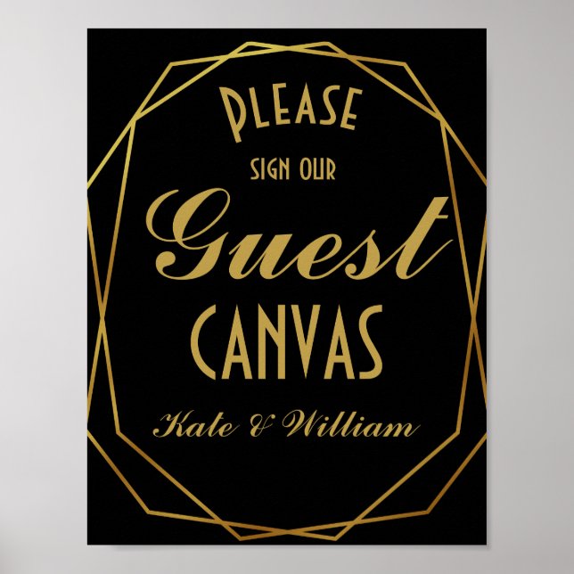 Elegant art deco Gold & Black guest canvas Poster (Front)