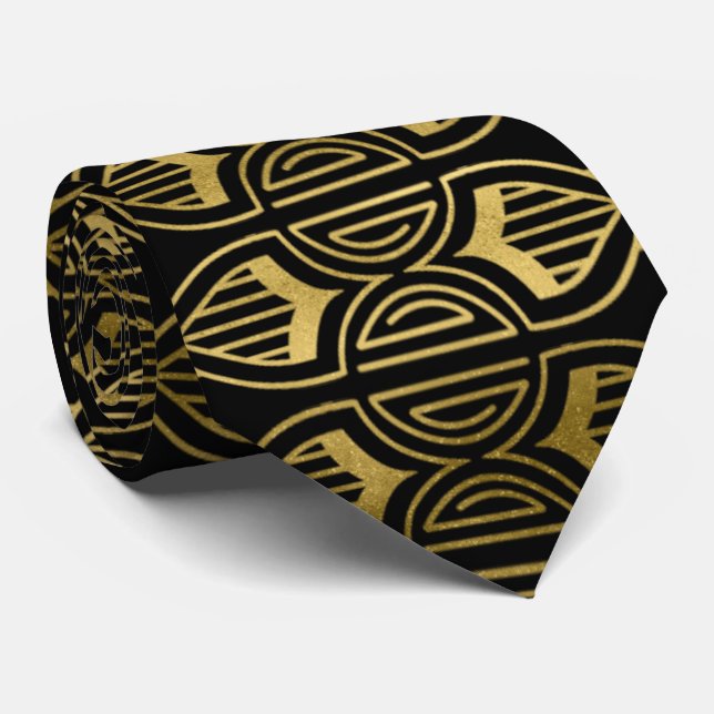 Elegant art deco gold black pattern tie (Rolled)