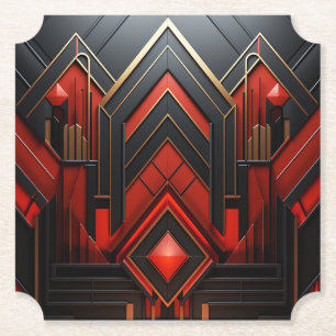 Elegant Art Deco Gold Black Red  Paper Coaster