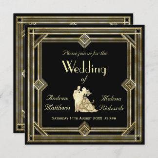 Elegant Art Deco Gold Black Wedding Invitation
