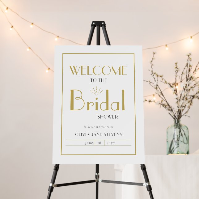 Elegant Art Deco Gold Fans Bridal Shower Welcome  Foam Board (In Situ (Stand))