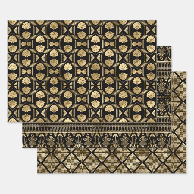 Elegant Art Deco Gold Patterns Wrapping Paper Sheets (Set)