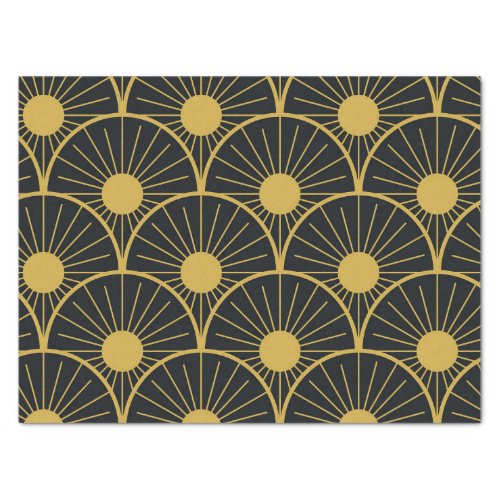 Elegant Art Deco Gold Sun Pattern on Black  Tissue Paper